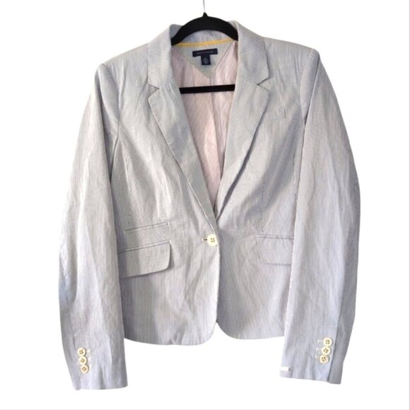 Tommy Hilfiger Striped Nautical Coastal Tennis Prep Country Club Gauze Blazer 10 - Picture 1 of 7